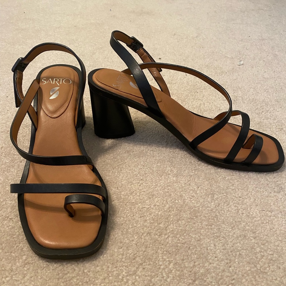 Franco Sarto Black Strap Heels